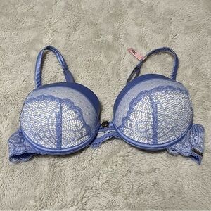 Blue Lace Underwire Bra with Adjustable Straps